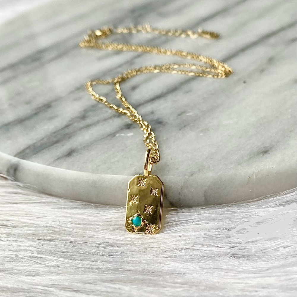 NEW Anthropologie Birthstone Pendant Necklace 14k Gold - Turquoise December